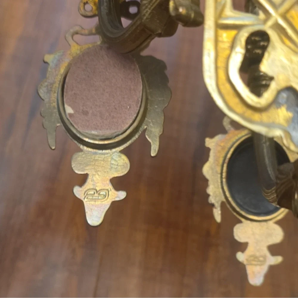 Pair of Vintage French Brass 3-Arm Wall Sconces, Rococo RevivalSigned Fragonard